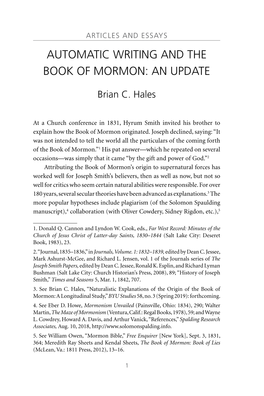 Automatic Writing and the Book of Mormon: an Update