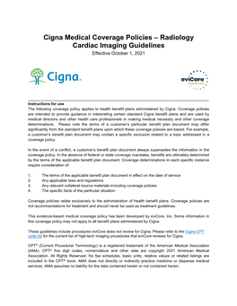 Cardiac Imaging Guidelines Effective October 1, 2021