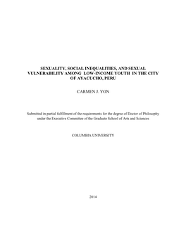 Sexuality, Social Inequalities, and Sexual Vulnerability Among Low-Income Youth in the City of Ayacucho, Peru