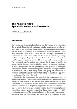 The Parasitic Host: Symbiosis Contra Neo-Darwinism