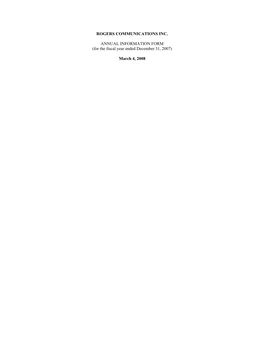 ROGERS COMMUNICATIONS INC. ANNUAL INFORMATION FORM (For