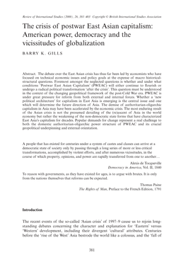 The Crisis of Postwar East Asian Capitalism: American Power, Democracy and the Vicissitudes of Globalization