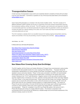 Transportation Issues a Brief Overview of Transportation Issues Which Are of Potential Interest to Residents of Sandy Hill and Where to Go for More Information