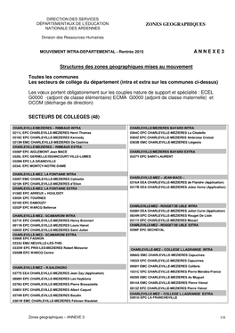 ZONES GEOGRAPHIQUES a N N E X E 3 Structures Des Zones