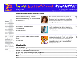 Twice-Exceptional Newsletter July/August, 2016 for Parents, Teachers, and Professionals