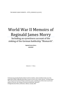 Reginald James Morry's Memoirs of WWII