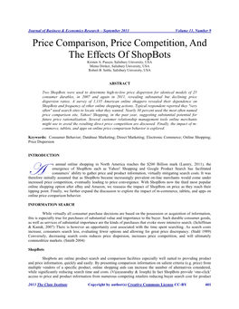 Price Comparison, Price Competition, and the Effects of Shopbots Kirsten A