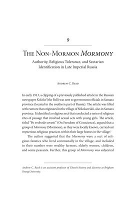 The Non-Mormon Mormony Authority, Religious Tolerance, and Sectarian Identification in Late Imperial Russia