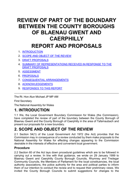 Review of Part of the Boundary Between the County Boroughs of Blaenau Gwent and Caerphilly Report and Proposals 1