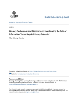 Literacy, Technology and Discernment: Investigating the Role of Information Technology in Literacy Education