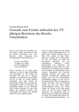 Festrede Zum Festakt Anlässlich Des 175- Jährigen Bestehens Des Bezirks Unterfranken