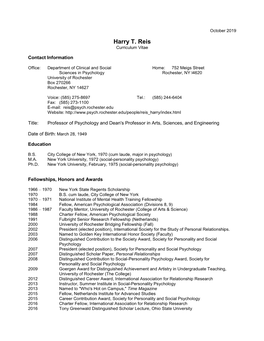 Harry T. Reis Curriculum Vitae