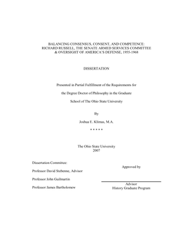 Richard Russell, the Senate Armed Services Committee & Oversight of America’S Defense, 1955-1968