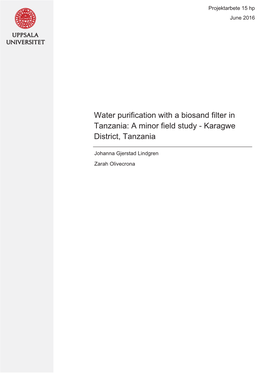 Water Purification with a Biosand Filter in Tanzania: a Minor Field Study - Karagwe District, Tanzania