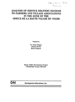 Analysis of Service Delivery Systems to Farmers and Village Associations in the Zone of the Office De La Haute Vallee Du Niger