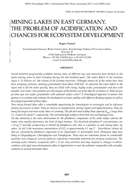 Mining Lakes in East Germany – the Problem of Acidification and Chances for Ecosystem Development