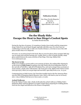 On the Shady Side: Escape the Heat to San Diego's Coolest Spots by Ondine Brooks Kuraoka