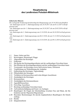 Hauptsatzung Des Landkreises Potsdam-Mittelmark