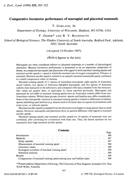 Comparative Locomotor Performance of Marsupial and Placental Mammals