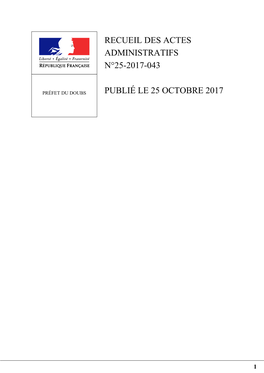 Recueil Des Actes Administratifs N°25-2017-043 Publié Le 25 Octobre 2017