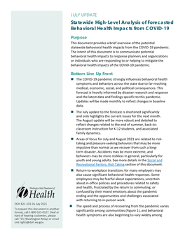 Statewide High-Level Analysis of Forecasted Behavioral Health Impacts from COVID-19