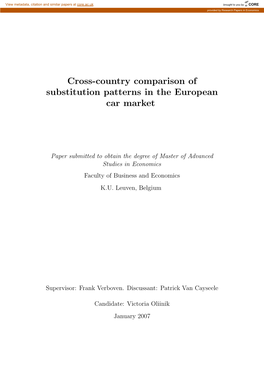 Cross-Country Comparison of Substitution Patterns in the European Car Market