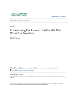 Remembering East German Childhood in Post-Wende Life Narratives" (2013)