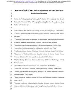 Structure of SARS-Cov-2 Main Protease in the Apo State Reveals the 2 Inactive Conformation 3