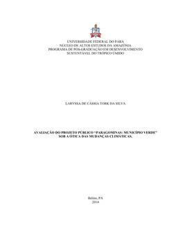 Avaliação Do Projeto Público “Paragominas: Município Verde” Sob a Ótica Das Mudanças Climáticas