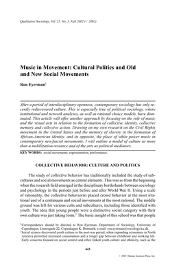 Cultural Politics and Old and New Social Movements