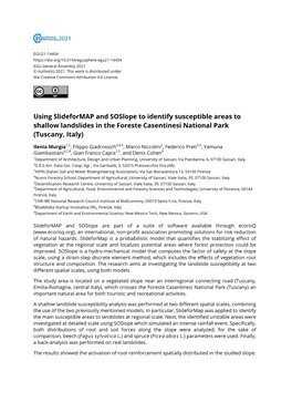 Using Slideformap and Soslope to Identify Susceptible Areas to Shallow Landslides in the Foreste Casentinesi National Park (Tuscany, Italy)