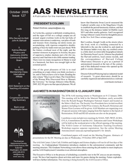 AAS NEWSLETTER Issue 127 a Publication for the Members of the American Astronomical Society