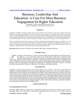 Business, Leadership and Education: a Case for More Business Engagement in Higher Education Christopher J