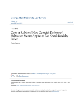 Cops Or Robbers? How Georgia's Defense of Habitation Statute Applies to No-Knock Raids by Police Dimitri Epstein