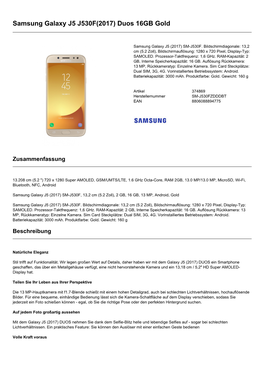 Samsung Galaxy J5 J530F(2017) Duos 16GB Gold