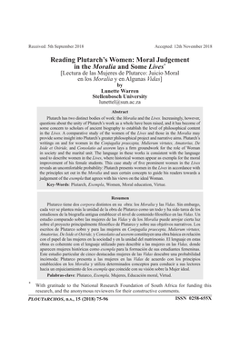 Reading Plutarch's Women: Moral Judgement in the Moralia