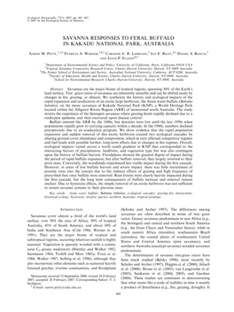 Savanna Responses to Feral Buffalo in Kakadu National Park, Australia