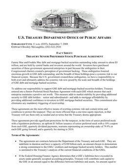 Fact Sheet: Treasury Senior Preferred Stock Purchase Agreement