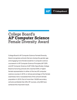 College Board's AP® Computer Science Female Diversity Award