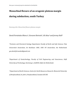 Monoclinal Flexure of an Orogenic Plateau Margin During Subduction, South Turkey