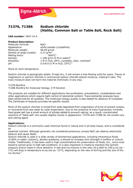 Sodium Chloride (Halite, Common Salt Or Table Salt, Rock Salt)