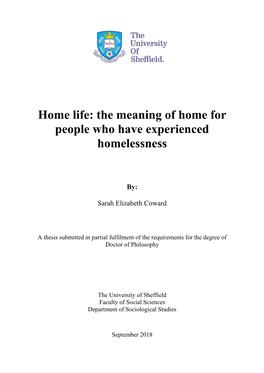 Home Life: the Meaning of Home for People Who Have Experienced Homelessness