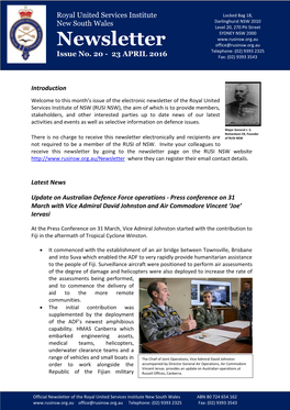 Newsletter Office@Rusinsw.Org.Au Telephone: (02) 9393 2325 Issue No