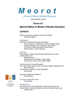 M E O R O T a Forum of Modern Orthodox Discourse (Formerly Edah Journal)