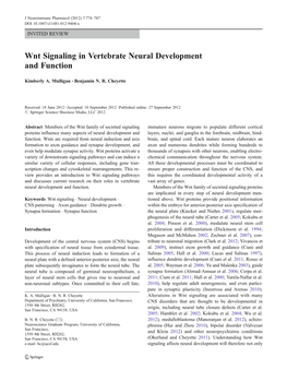 Wnt Signaling in Vertebrate Neural Development and Function