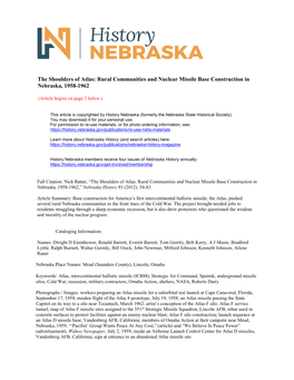 The Shoulders of Atlas: Rural Communities and Nuclear Missile Base Construction in Nebraska, 1958-1962