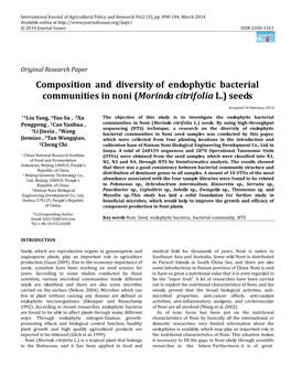 Composition and Diversity of Endophytic Bacterial Communities in Noni (Morinda Citrifolia L.) Seeds