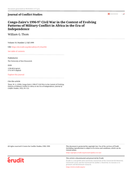 Congo-Zaire's 1996-97 Civil War in the Context of Evolving Patterns of Military Conflict in Africa in the Era of Independence William G