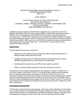 2008 and 2013 Flint River Watershed Biosurvey Monitoring Report