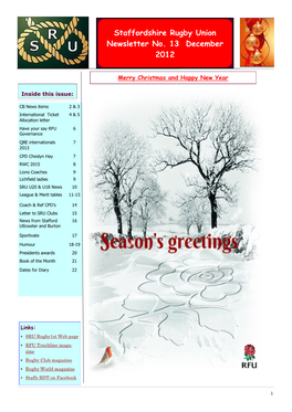 Staffordshire Rugby Union Newsletter No. 13 December 2012